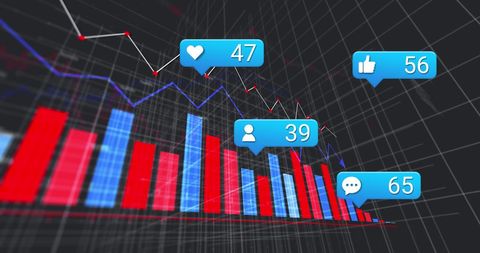 Social Media Engagement Icons Overlaying Data Graph - Download Free Stock Images Pikwizard.com