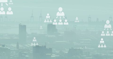 Digital Network Icons Over Cityscape Background - Download Free Stock Images Pikwizard.com