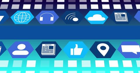 Abstract Digital Icons Overview on Vibrant Grid Background - Download Free Stock Images Pikwizard.com