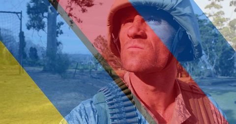 Caucasian Soldier and Ukrainian-Russian Flag Collage - Download Free Stock Images Pikwizard.com