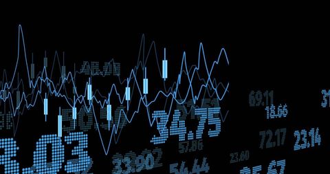 Financial data processing simulator with blue digit representation
