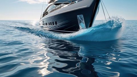 Luxury yacht gliding through turquoise sea, streamline design