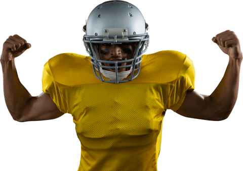Transparent American Football Player Flexing Muscles Confidently