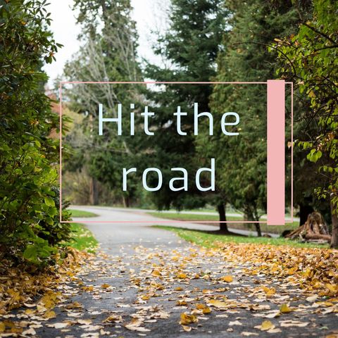Hit the Road Text Over Autumn Pathway - Download Free Stock Templates Pikwizard.com