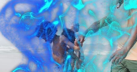 Joyful Family Adventure with Digital Turquoise Overlay