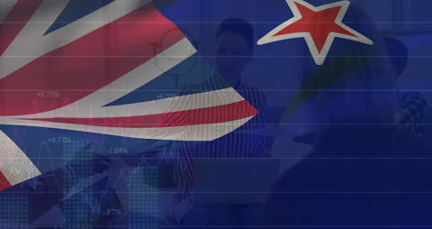 New Zealand Flag and Business Data Collaboration Concept