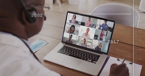 African american professional in online video conference meeting