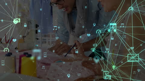 Collaborative Professionals Analyzing Digital Data with Network Overlay