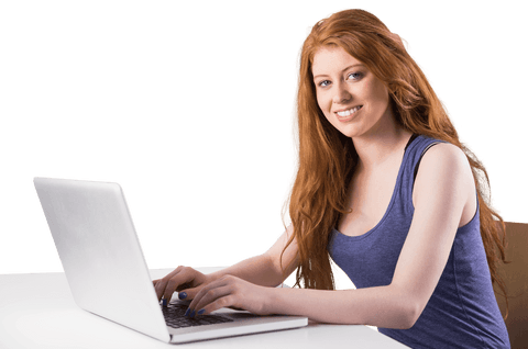 transparent redhead woman smiling while using laptop - Download Free Stock Videos Pikwizard.com