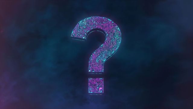 Neon Circuit Question Mark on Dark Surreal Background