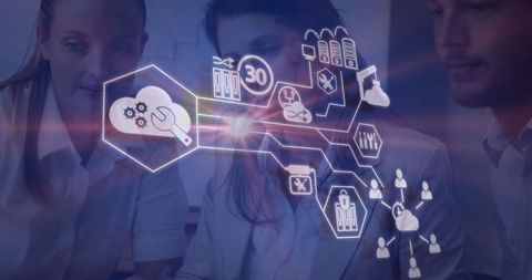 Innovative technology connects professionals in futuristic office