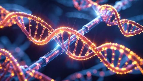 Glowing DNA Double Helix in Futuristic Virtual Lab