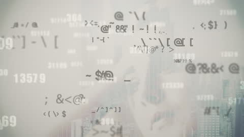 Futuristic Data Processing Overlay on Urban Skyline