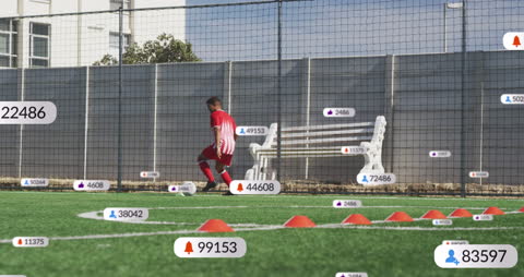 Digital Media Overlay on Soccer Player with Connectivity Icons on Field