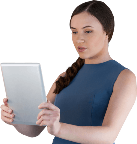 Businesswoman Using Digital Tablet on Transparent Background