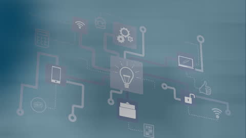 Digital Network Interface with Media Icons on Blurred Background