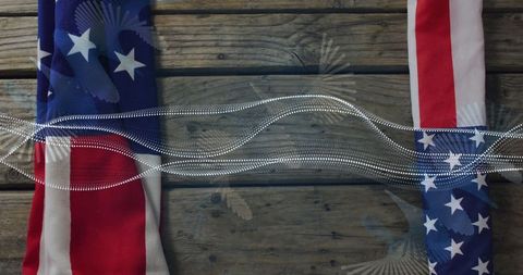 Dual American Flags with Rustic Wooden Background