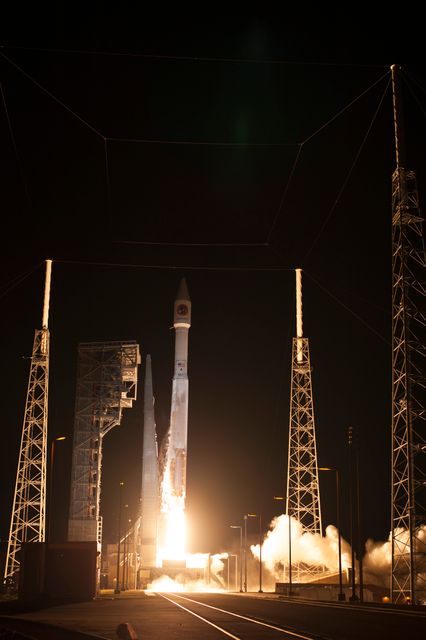 A United Launch Alliance Atlas V rocket lifts off from Space Launch Complex 41 at Cape Canaveral Air Force Station carrying an Orbital ATK Cygnus resupply spacecraft on a commercial resupply services mission to the International Space Station. Liftoff was at 11:05 p.m. EDT. Cygnus will deliver the second generation of a portable onboard printer to demonstrate 3-D printing, an instrument for first space-based observations of the chemical composition of meteors entering Earth’s atmosphere and an experiment to study how fires burn in microgravity.