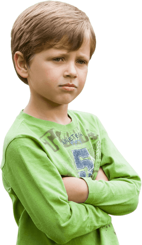Transparent Background of Serious Child with Arms Crossed Outdoors