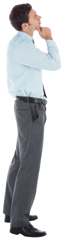 Transparent Businessman Deep in Thought Looking Upward