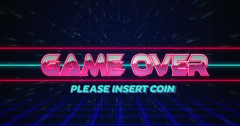 Retro Game Over Neon Design with Glitch Effect