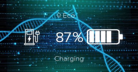 Eco-Friendly Charging Display at 87 Percent with DNA Background - Download Free Stock Images Pikwizard.com