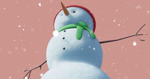 Festive Snowman with Christmas Scarf Amid Falling Snowflakes - Download Free Stock Images Pikwizard.com