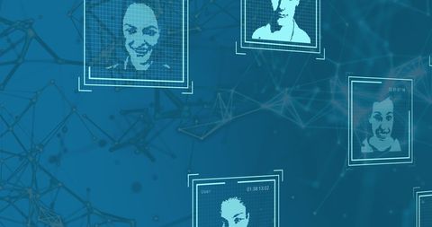 Digital Interface with Faces on Abstract Network Background - Download Free Stock Images Pikwizard.com