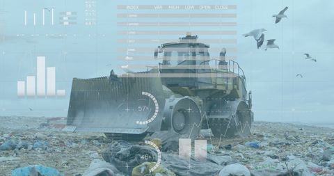 Financial Data Visualization with Bulldozer at Landfill Site - Download Free Stock Images Pikwizard.com