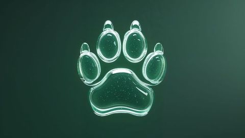 Floating translucent paw print icon on green backdrop