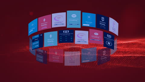Digital Streaming Icons on Futuristic Red Light Background