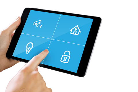 transparent tablet with home automation interface icons displayed - Download Free Stock Videos Pikwizard.com