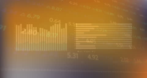 Abstract Financial Data and Graph symbols on Orange Background