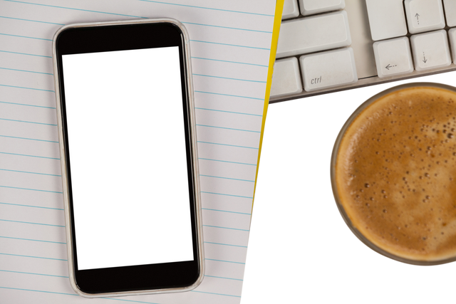 Transparent Smartphone Next to Coffee Cup on Lined Notebook - Download Free Stock Videos Pikwizard.com