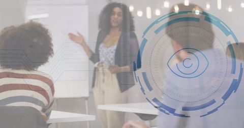 Professional Business Presentation with Technology Overlay