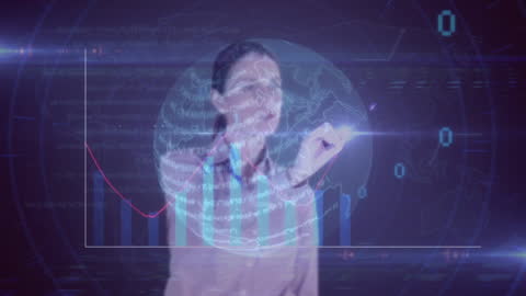 Businesswoman Interacting with Futuristic Data Interface