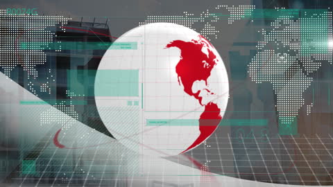 Futuristic Digital Globe and World Map with Data Overlay