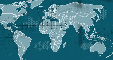 Global Network Connections and Digital Data Overlay on World Map
