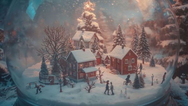 Miniature Winter Village in Glass Sphere with Snowy Details