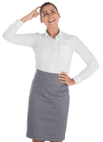Smiling Biracial Businesswoman Finger on Head Transparent