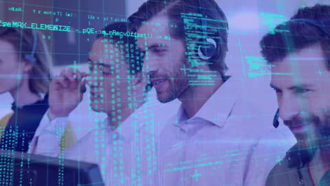 Digital Data Team in Modern Office with Headsets