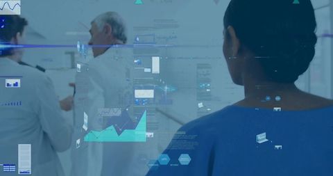 Healthcare Professionals Analyzing Holographic Medical Data