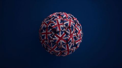 Floating sphere with british empire pattern on dark blue background