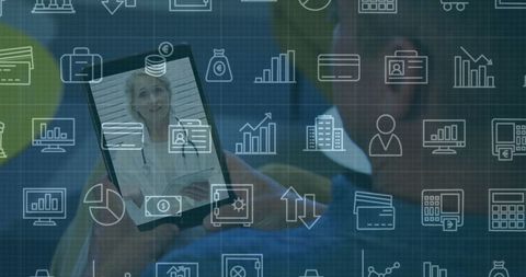 Telemedicine Consultation with Finance and Analysis Graphics Overlay
