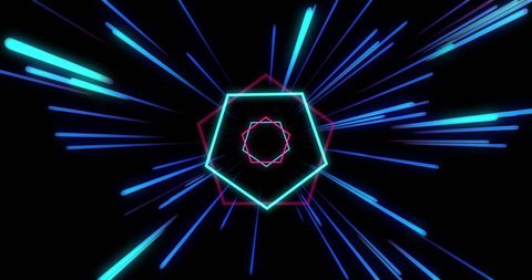neon light beams and hexagons on black background - Download Free Stock Images Pikwizard.com