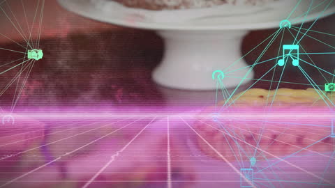 Retro 80s Digital Network Concept with Pastry Background