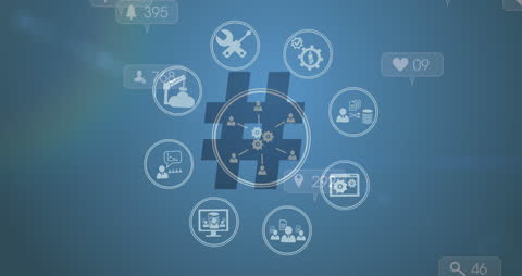 Network of Digital Communication Icons on Blue Background