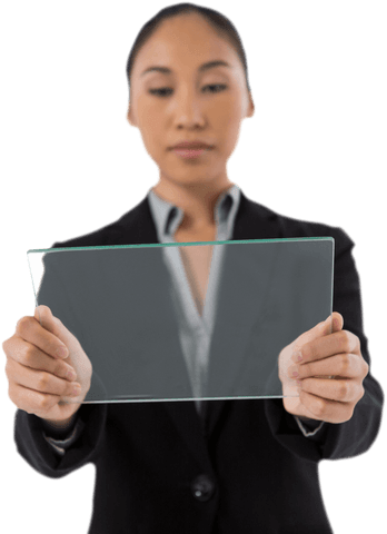 female executive holding transparent glass tablet - Download Free Stock Videos Pikwizard.com