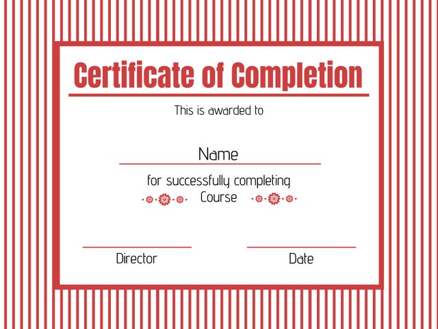 Elegant Red and White Certificate of Completion Template - Download Free Stock Templates Pikwizard.com