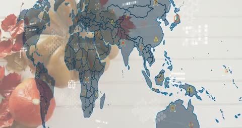 Animated World Map with Digital Data Flow During Autumn